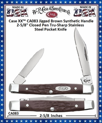 W.R. Case & Sons Cutlery CA083 Case XX� Jigged Brown Synthetic Handle Pen 2 5/8" Closed Tru-sharp Surgical Stainless Steel Pocket Knife