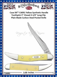 W.R. Case & Sons Cutlery CA091 Case XX� Yellow Synthetic Handle 3" Closed 2-1/4" Long Clip Plain Blade Toothpick Carbon Steel Pocket Knife