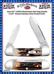 W.R. Case & Son's Cutlery CA9574 Case XX Butterbean Red Stag Handle 2-3/4" Closed Stainless Steel Pocket Knife
