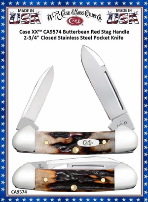 W.R. Case & Son's Cutlery CA9574 Case XX™ Butterbean Red Stag Handle 2-3/4" Closed Stainless Steel Pocket Knife W.R. Case & Son's Cutlery CA9574 Case XX™ Butterbean Red Stag Handle 2-3/4" Closed Stainless Steel Pocket Knife