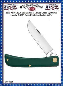 W.R. Case & Son's Cutlery CA64536 Case XX Sod Buster Jr Spruce Green Synthetic Handle 3-3/4" Closed Stainless Steel Blade Pocket Knife