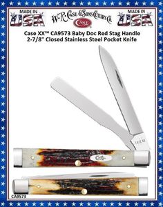 W.R. Case & Son's Cutlery CA9573 Case XX Baby Doc Red Stag Handle 2-7/8" Closed Stainless Steel Pocket Knife