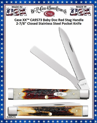 W.R. Case & Son's Cutlery CA9573 Case XX� Baby Doc Red Stag Handle 2-7/8" Closed Stainless Steel Pocket Knife