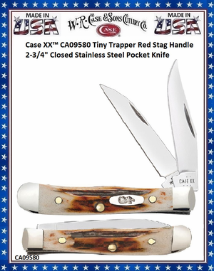 W.R. Case & Son's Cutlery CA09580 Case XX™ Tiny Trapper Red Stag Handle 2-3/4" Closed Stainless Steel Pocket Knife W.R. Case & Son's Cutlery CA09580 Case XX™ Tiny Trapper Red Stag Handle 2-3/4" Closed Stainless Steel Pocket Knife