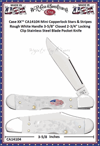 W.R. Case & Sons Cutlery CA14104 Case XX� Mini Copperlock Stars & Stripes Rough White Handle 3-5/8" Closed 2-3/4" Locking Clip Stainless Steel Blade Pocket Knife