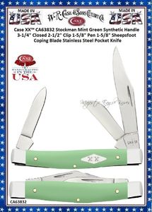 W.R. Case & Sons Cutlery CA63832 Case XX� Stockman Mint Green Synthetic Handle 3-1/4" Closed 2-1/2" Clip 1-5/8" Pen 1-5/8" Sheepsfoot Coping Blade Stainless Steel Pocket Knife