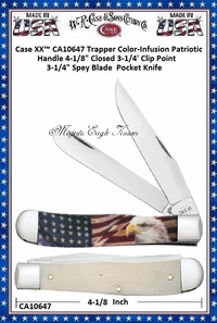 W.R. Case & Sons Cutlery CA10647 Case XX� Trapper Color-Infusion Patriotic Handle 4-1/4" Closed 3-3/4" Clip 3-3/4" Spey Blade Stainless Steel Pocket Knife 
