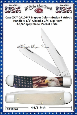 W.R. Case & Sons Cutlery CA10647 Case XX� Trapper Color-Infusion Patriotic Handle 4-1/4" Closed 3-3/4" Clip 3-3/4" Spey Blade Stainless Steel Pocket Knife 