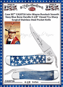 W.R. Case & Sons Cutlery CA10716 Case XX� John Wayne Russlock Smooth Navy Blue Bone Handle 4-1/8" Closed Tru-Sharp Surgical Stainless Steel Pocket Knife 