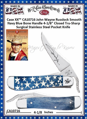 W.R. Case & Sons Cutlery CA10716 Case XX� John Wayne Russlock Smooth Navy Blue Bone Handle 4-1/8" Closed Tru-Sharp Surgical Stainless Steel Pocket Knife 
