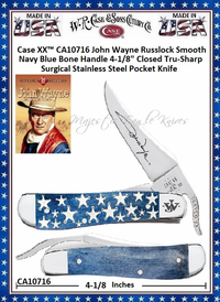 W.R. Case & Sons Cutlery CA10716 Case XX™ John Wayne Russlock Smooth Navy Blue Bone Handle 4-1/8" Closed Tru-Sharp Surgical Stainless Steel Pocket Knife W.R. Case & Sons Cutlery CA10716 Case XX™ John Wayne Russlock Smooth Navy Blue Bone Handle 4-1/8" Closed Tru-Sharp Surgical Stainless Steel Pocket Knife