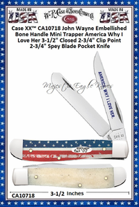 W.R. Case & Sons Cutlery CA10718 Case XX John Wayne Mini Trapper Red/White/Blue Bone Handle 3-1/2" Closed 2-3/4" Clip 2-3/4" Spey Blade Stainless Steel Pocket Knife