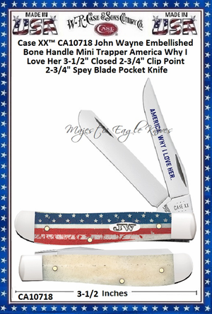 W.R. Case & Sons Cutlery CA10718 Case XX John Wayne Mini Trapper Red/White/Blue Bone Handle 3-1/2" Closed 2-3/4" Clip 2-3/4" Spey Blade Stainless Steel Pocket Knife