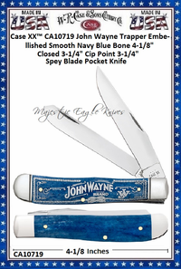 W.R. Case & Sons Cutlery CA10719 Case XX John Wayne Mini Trapper Embellished Smooth Navy Blue Bone Handle 3-1/2" Closed 2-3/4" Clip 2-3/4" Spey Blade Stainless Steel Pocket Knife