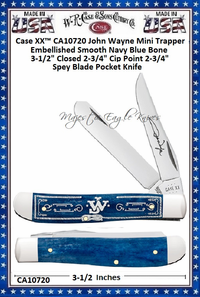 W.R. Case & Sons Cutlery CA10720 Case XX John Wayne Mini Trapper Embellished Smooth Navy Blue Bone Handle 3-1/2" Closed 2-3/4" Clip 2-3/4" Spey Blade Stainless Steel Pocket Knife