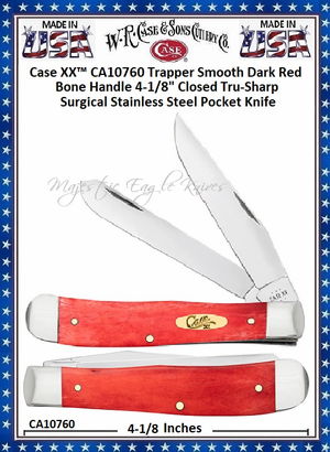 W.R. Case & Sons Cutlery CA10760 Case XX� Trapper Smooth Dark Red Bone Handle 4-1/8" Closed Tru-Sharp Surgical Stainless Steel Pocket Knife