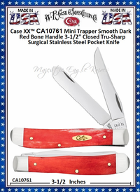 W.R. Case & Sons Cutlery CA10761 Case XX� Mini Trapper Smooth Dark Red Bone Handle 3-1/2" Closed Tru-Sharp Surgical Stainless Steel Pocket Knife 