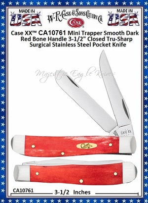 W.R. Case & Sons Cutlery CA10761 Case XX™ Mini Trapper Smooth Dark Red Bone Handle 3-1/2" Closed Tru-Sharp Surgical Stainless Steel Pocket Knife W.R. Case & Sons Cutlery CA10761 Case XX™ Mini Trapper Smooth Dark Red Bone Handle 3-1/2" Closed Tru-Sharp Surgical Stainless Steel Pocket Knife