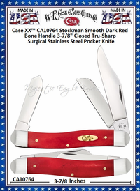W.R. Case & Sons Cutlery CA10764 Case XX� Stockman Smooth Dark Red Bone Handle 3-7/8" Closed Tru-Sharp Surgical Stainless Steel Pocket Knife