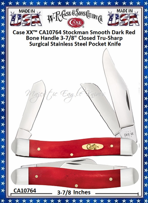 W.R. Case & Sons Cutlery CA10764 Case XX™ Stockman Smooth Dark Red Bone Handle 3-7/8" Closed Tru-Sharp Surgical Stainless Steel Pocket Knife W.R. Case & Sons Cutlery CA10764 Case XX™ Stockman Smooth Dark Red Bone Handle 3-7/8" Closed Tru-Sharp Surgical Stainless Steel Pocket Knife