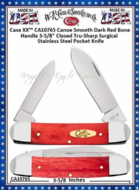 W.R. Case & Sons Cutlery CA10765 Case XX� Canoe Smooth Dark Red Bone Handle 3-5/8" Closed Tru-Sharp Surgical Stainless Steel Pocket Knife 