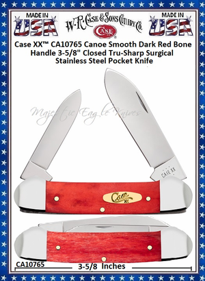 W.R. Case & Sons Cutlery CA10765 Case XX™ Canoe Smooth Dark Red Bone Handle 3-5/8" Closed Tru-Sharp Surgical Stainless Steel Pocket Knife W.R. Case & Sons Cutlery CA10765 Case XX™ Canoe Smooth Dark Red Bone Handle 3-5/8" Closed Tru-Sharp Surgical Stainless Steel Pocket Knife