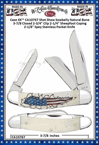 W.R. Case & Sons Cutlery CA10767 Case XX� Shot Show Sowbelly Natural Bone 3-7/8 Closed 2-3/4" Clip 2-1/4" Sheepfoot Coping 2-1/8" Spey Stainless Pocket Knife 