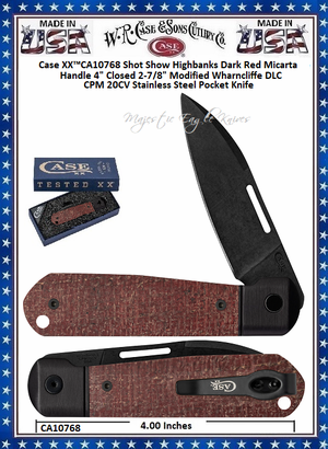 W.R. Case & Sons Cutlery CA10768 Case XX™ Shot Show Highbanks Dark Red Micarta Handle 4" Closed 2-7/8" Modified Wharncliffe DLC CPM 20CV Stainless Steel Pocket Knife W.R. Case & Sons Cutlery CA10768 Case XX™ Shot Show Highbanks Dark Red Micarta Handle 4" Closed 2-7/8" Modified Wharncliffe DLC CPM 20CV Stainless Steel Pocket Knife