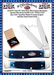 W.R. Case & Sons Cutlery CA10777 Case XX Shot Show Mini Trapper Barn board Jig Navy Blue Bone Handle 3-1/2" Closed 2-3/4" Clip 2-3/4" SpeyPlain Blade Tru-sharp Surgical Stainless Steel Pocket Knife 