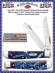 W.R. Case & Sons Cutlery CA11209 Case XX� Smooth Patriot Kirinite Handle Mini ​Trapper 3-1/2" Tru-sharp Surgical Stainless Steel Pocket Knife