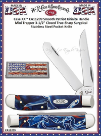 W.R. Case & Sons Cutlery CA11209 Case XX� Smooth Patriot Kirinite Handle Mini ​Trapper 3-1/2" Tru-sharp Surgical Stainless Steel Pocket Knife