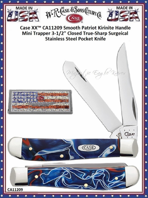 W.R. Case & Sons Cutlery CA11209 Case XX� Smooth Patriot Kirinite Handle Mini ​Trapper 3-1/2" Tru-sharp Surgical Stainless Steel Pocket Knife