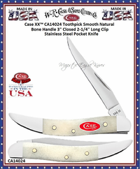 W.R. Case & Sons Cutlery CA14024 Case XX™ Toothpick Smooth Natural Bone Handle 3" Closed 2-1/4" Long Clip Stainless Steel Pocket Knife W.R. Case & Sons Cutlery CA14024 Case XX™ Toothpick Smooth Natural Bone Handle 3" Closed 2-1/4" Long Clip Stainless Steel Pocket Knife