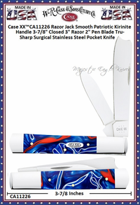 W.R. Case & Sons Cutlery CA11226 Case XX� Razor Jack Smooth Patriotic Kirinite Handle 3-7/8" Closed 3" Razor 2" Pen Blade Tru-Sharp Surgical Stainless Steel Pocket Knife