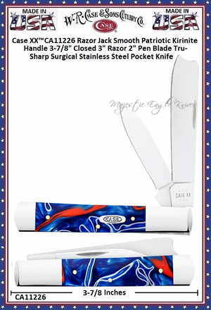 W.R. Case & Sons Cutlery CA11226 Case XX™ Razor Jack Smooth Patriotic Kirinite Handle 3-7/8" Closed 3" Razor 2" Pen Blade Tru-Sharp Surgical Stainless Steel Pocket Knife W.R. Case & Sons Cutlery CA11226 Case XX™ Razor Jack Smooth Patriotic Kirinite Handle 3-7/8" Closed 3" Razor 2" Pen Blade Tru-Sharp Surgical Stainless Steel Pocket Knife