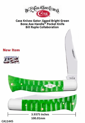 Case Knives Gator Jigged Bright Green Bone Axe Handle�