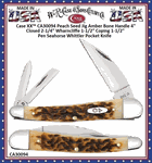 W.R. Case & Sons Cutlery CA30094 Case XX� Peach Seed Jig Amber Bone Handle 4" Closed 2-1/4" Wharncliffe 1-1/2" Coping 1-1/2" Pen Seahorse Whittler Pocket Knife