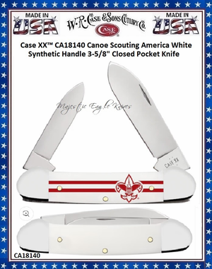 W.R. Case & Sons Cutlery CA18140 Case XX� Canoe Scouting America White Synthetic Handle 3-5/8" Closed 2-5/8" Spear 2" Pen Blade Stainless Steel Pocket Knife