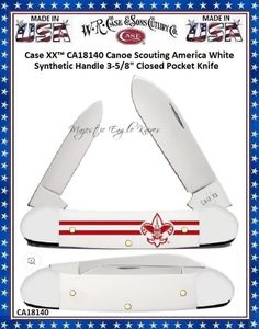 W.R. Case & Sons Cutlery CA18140 Case XX� Canoe Scouting America White Synthetic Handle 3-5/8" Closed 2-5/8" Spear 2" Pen Blade Stainless Steel Pocket Knife