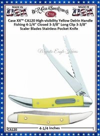 W.R. Case & Sons Cutlery CA120 Case XX� High-visibility Yellow Delrin Handle 4-1/4" Closed 3-3/8" Long Clip 3-3/8" Scaler Fishing Stainless Pocket Knife