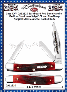 W.R. Case & Sons Cutlery CA12210 Case XX� Barnboard Red Bone Handle Medium Stockman 3-1/4" Closed Tru-Sharp Surgical Stainless Steel Pocket Knife 