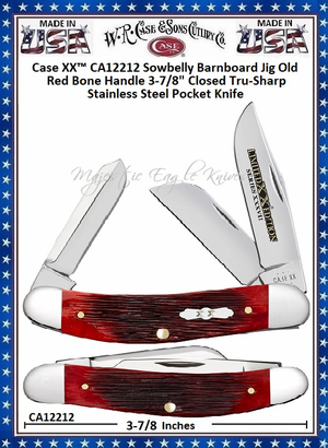 W.R. Case & Sons Cutlery CA12212 Case XX� Sowbelly Barnboard Jig Old Red Bone Handle 3-7/8" Closed Tru-Sharp Stainless Steel Pocket Knife  