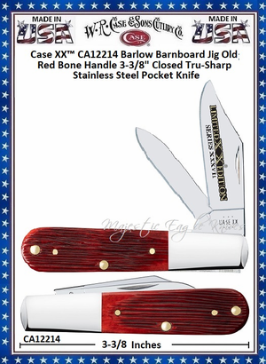 W.R. Case & Sons Cutlery CA12214 Case XX™ Barlow Barnboard Jig Old Red Bone Handle 3-3/8" Closed Tru-Sharp Stainless Steel Pocket Knife W.R. Case & Sons Cutlery CA12214 Case XX™ Barlow Barnboard Jig Old Red Bone Handle 3-3/8" Closed Tru-Sharp Stainless Steel Pocket Knife
