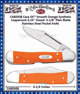 W.R. Case & Sons Cutlery CA80508 Case XX� Smooth Orange Synthetic CopperLock 4.25" Closed  3-1/8" Plain Blade Stainless Steel Blades Pocket Knife