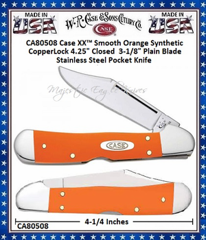 W.R. Case & Sons Cutlery CA80508 Case XX™ Smooth Orange Synthetic CopperLock 4.25" Closed 3-1/8" Plain Blade Stainless Steel Blades Pocket Knife W.R. Case & Sons Cutlery CA80508 Case XX™ Smooth Orange Synthetic CopperLock 4.25" Closed 3-1/8" Plain Blade Stainless Steel Blades Pocket Knife