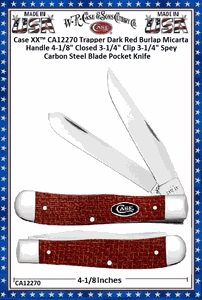 W.R. Case & Sons Cutlery CA12270 Trapper Dark Red Burlap Micarta Handle 4-1/8" Closed 3-1/4" Clip 3-1/4" Spey Carbon Steel Blade Pocket Knife