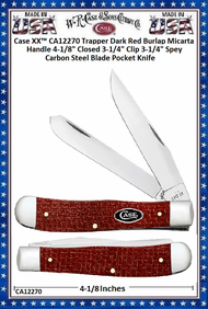 W.R. Case & Sons Cutlery CA12270 Trapper Dark Red Burlap Micarta Handle 4-1/8" Closed 3-1/4" Clip 3-1/4" Spey Carbon Steel Blade Pocket Knife W.R. Case & Sons Cutlery CA12270 Trapper Dark Red Burlap Micarta Handle 4-1/8" Closed 3-1/4" Clip 3-1/4" Spey Carbon Steel Blade Pocket Knife