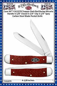 W.R. Case & Sons Cutlery CA12270 Trapper Dark Red Burlap Micarta Handle 4-1/8" Closed 3-1/4" Clip 3-1/4" Spey Carbon Steel Blade Pocket Knife