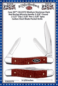 W.R. Case & Sons Cutlery�CA12272 Case XX� Medium Stockman Dark Red Burlap Micarta Handle 3-3/8" Closed 2-1/2" Clip 1-5/8" Pen 1-5/8" Spey Carbon Steel Blade Pocket Knife