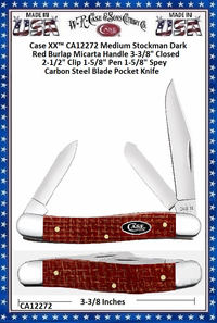 W.R. Case & Sons Cutlery�CA12272 Case XX� Medium Stockman Dark Red Burlap Micarta Handle 3-3/8" Closed 2-1/2" Clip 1-5/8" Pen 1-5/8" Spey Carbon Steel Blade Pocket Knife